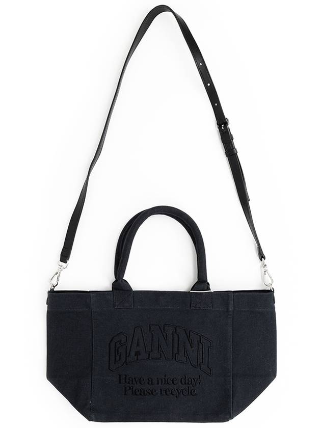 Embroidered Logo Cotton Tote Bag Black - GANNI - BALAAN 2