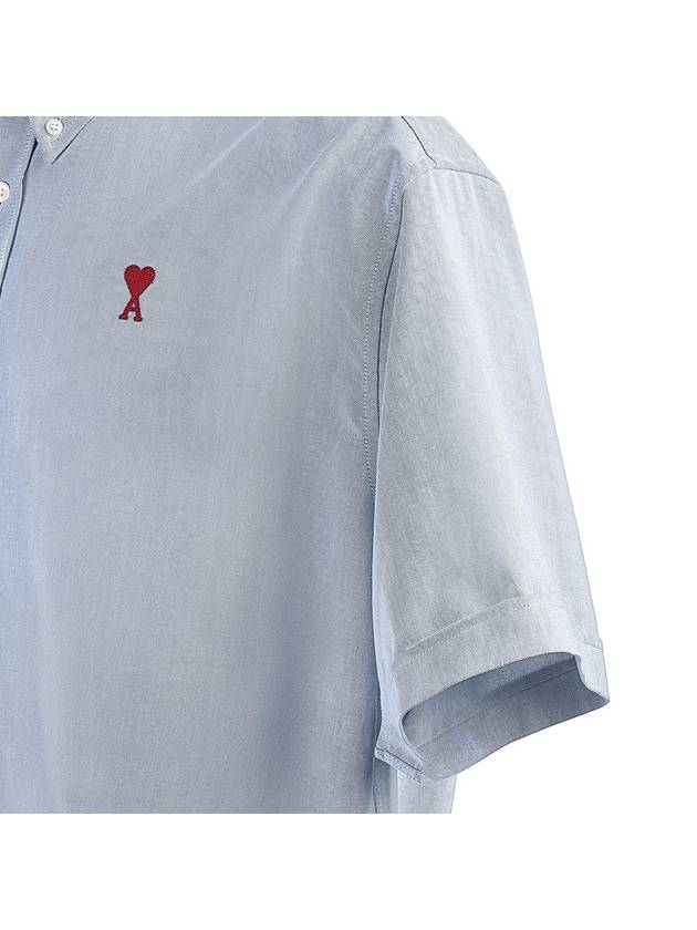 Men's Boxy Fit Embroidered Logo Short Sleeve Shirt Blue - AMI - BALAAN 6