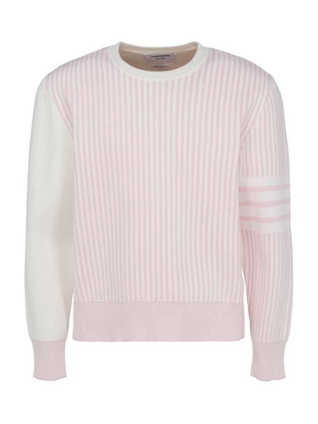 Men Funmix Seersucker Jacquard Pullover Knit Sweatshirt Pink - THOM BROWNE - BALAAN 1