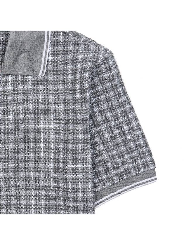 Checked Tweed Shrunken Short Sleeve Polo Grey - THOM BROWNE - BALAAN 9