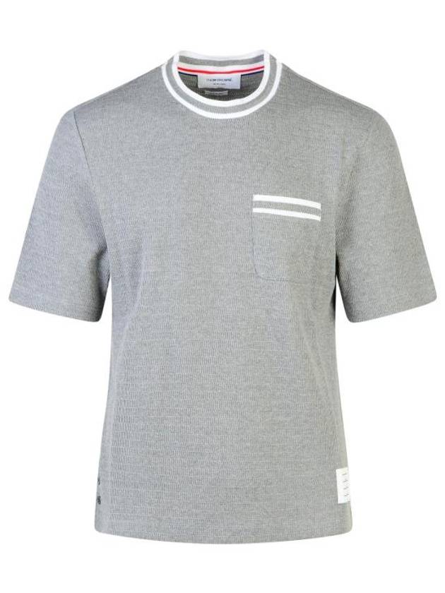 Pointelle Cotton Short Sleeve T-Shirt Light Grey - THOM BROWNE - BALAAN 1