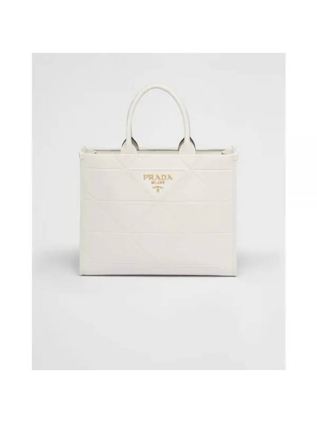 Top-Stitching Medium Leather Symbol Tote Bag White - PRADA - BALAAN 1