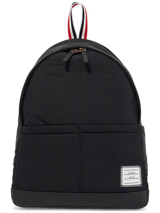 black multipocket backpack in polyester and leather with adjustable straps - THOM BROWNE - BALAAN 1