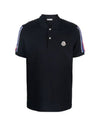 Stripe Trimming Logo Short Sleeve Polo Shirt Black - MONCLER - BALAAN 2