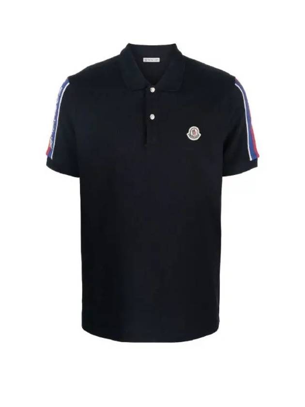 Stripe Trimming Logo Short Sleeve Polo Shirt Black - MONCLER - BALAAN 2