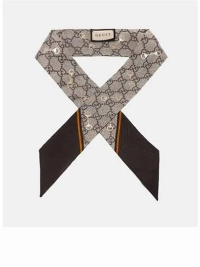 GG Print Horsebit Silk Neck Bow Twilly Scarf Beige Ebony - GUCCI - BALAAN 2