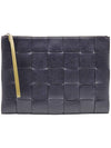 Bottega Veneta 649616 Deep Blue Intrecciato Cassette Large Flat Clutch - BOTTEGA VENETA - BALAAN 1