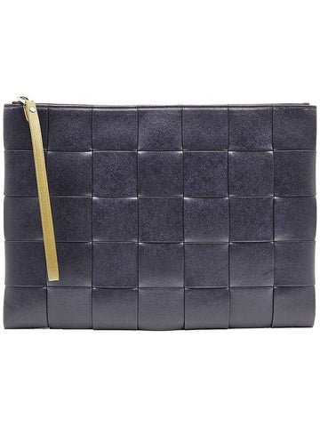 Bottega Veneta 649616 Deep Blue Intrecciato Cassette Large Flat Clutch - BOTTEGA VENETA - BALAAN 1