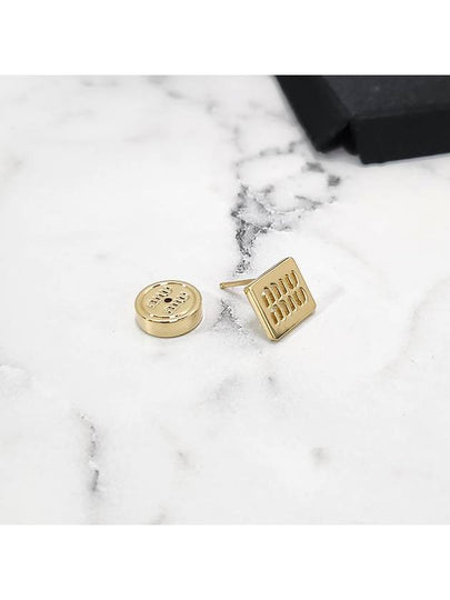 Logo Square Metal Earrings Gold - MIU MIU - BALAAN 8