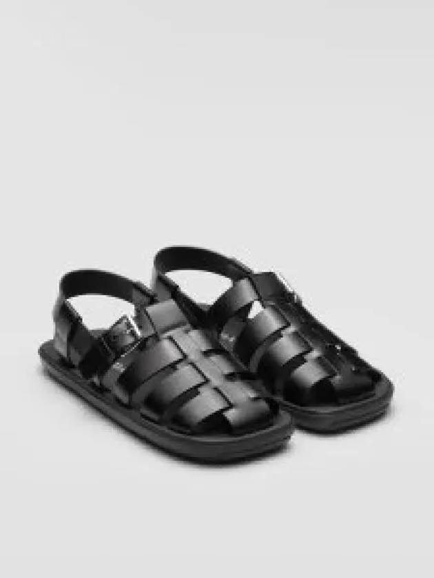 Crisscross Bands Brushed Leather Sandals Black - PRADA - BALAAN 2