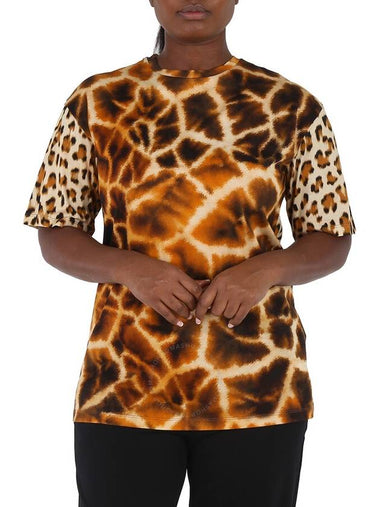 Roberto Cavalli Ladies Giraffe Chine And Leopard Printed Cotton T-shirt, Size X-Small - ROBERTO CAVALLI - BALAAN 1