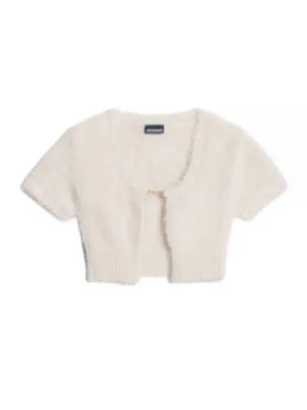 La Maile Neve Logo Charm Fluffy Crop Cardigan Offwhite - JACQUEMUS - BALAAN.