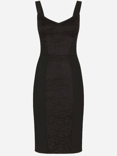 Dolce & Gabbana Bustier Lace Insert Silk Midi Dress Black - DOLCE&GABBANA - BALAAN 2