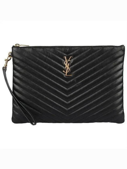 Gold Monogram Matelasse Clutch Bag Black - SAINT LAURENT - BALAAN 2