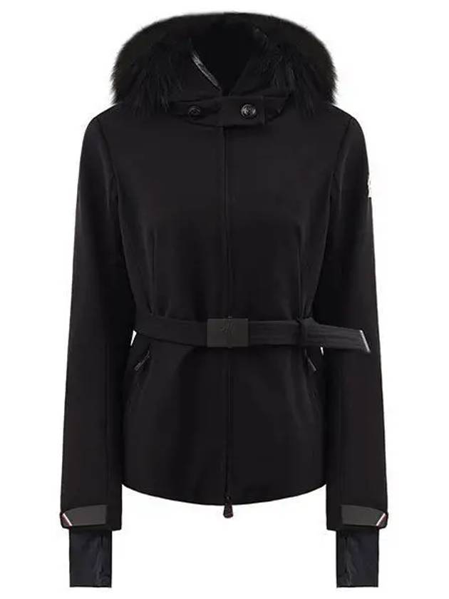 22FW 1A00045 53063 999 Grenoble Women’s Fur Hooded Belted Jacket Black 997702 - MONCLER - BALAAN 1