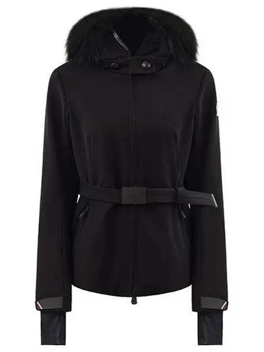 22FW 1A00045 53063 999 Grenoble Women’s Fur Hooded Belted Jacket Black 997703 - MONCLER - BALAAN 1