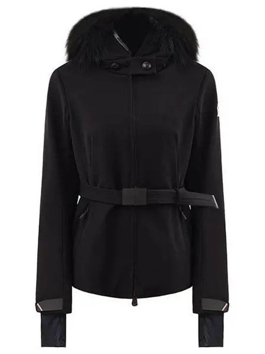 22FW 1A00045 53063 999 Grenoble Women’s Fur Hooded Belted Jacket Black 997702 - MONCLER - BALAAN 1