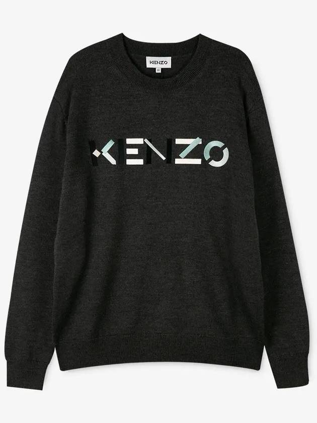 Embroided Logo Crew Neck Knit Top Grey - KENZO - BALAAN 3