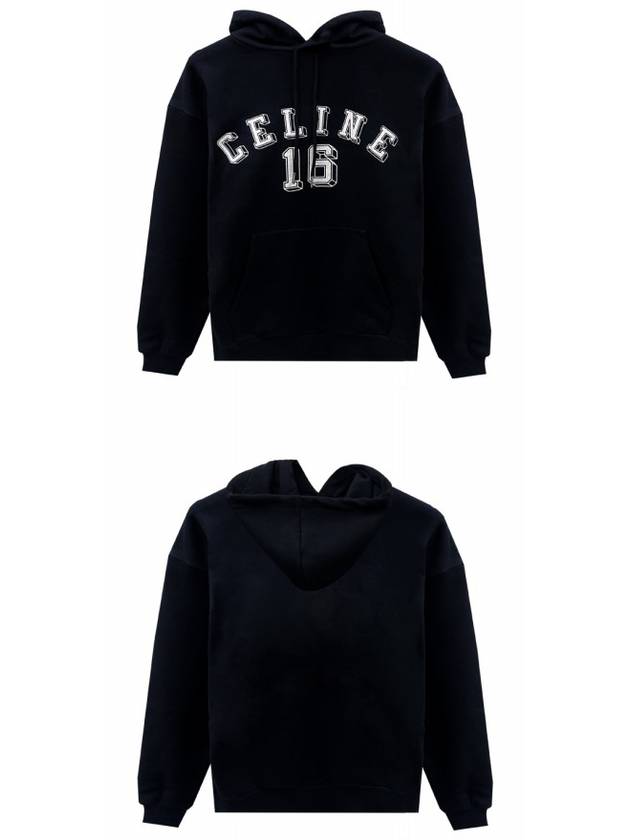 16 Loose Cotton Fleece Hoodie Black - CELINE - BALAAN 5