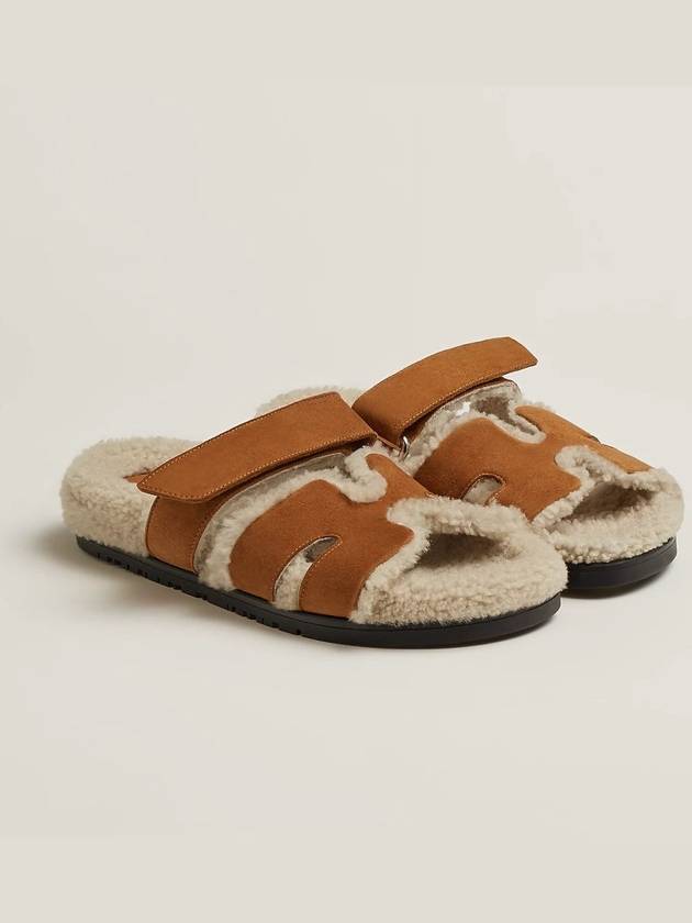 Chiffre Shearling Women s Sandals Natural Ecru - HERMES - BALAAN 1