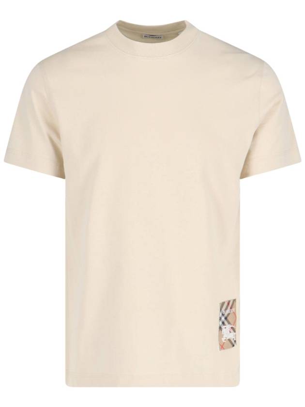 Check Label Cotton Short Sleeve T-Shirt Beige - BURBERRY - BALAAN 2