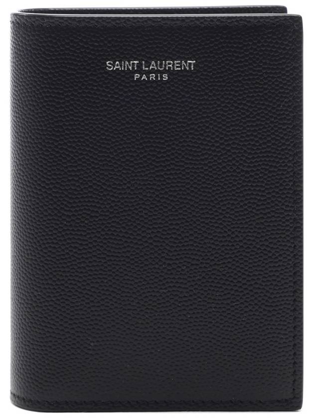 Logo Grain Leather Half Wallet Black - SAINT LAURENT - BALAAN 3