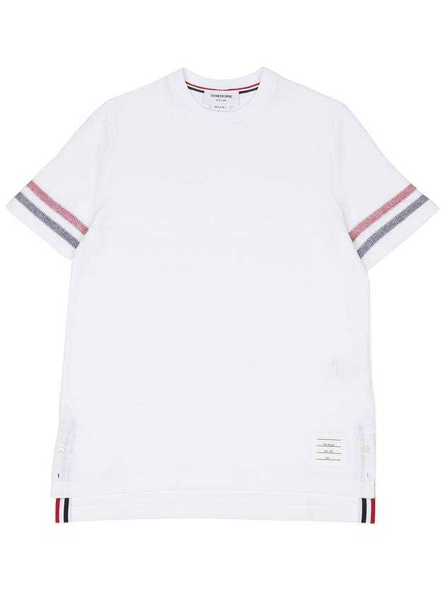 Textured Cotton Stripe Short Sleeve T-Shirt White - THOM BROWNE - BALAAN 2