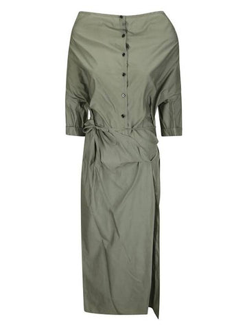 Short Sleeve Wrap Long Dress Asphalt - LEMAIRE - BALAAN 1