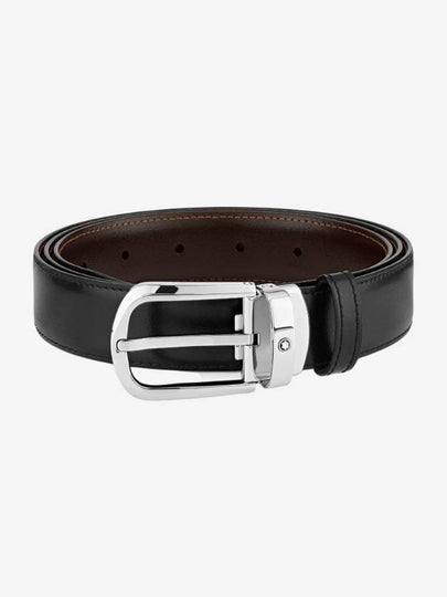 Horseshoe Buckle Reversible Leather Belt Black Brown - MONTBLANC - BALAAN 2