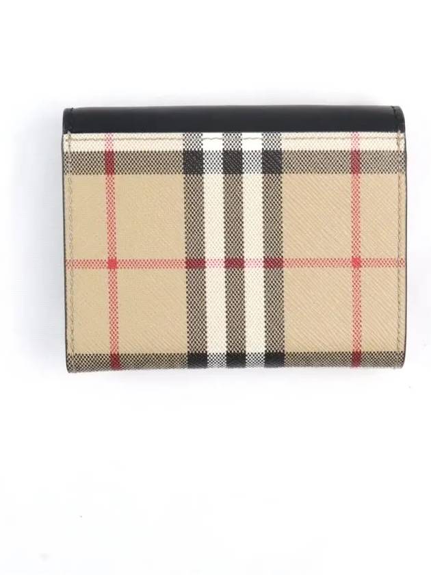 Vintage Check Leather Small Folding Wallet Archive Beige Black - BURBERRY - BALAAN 3