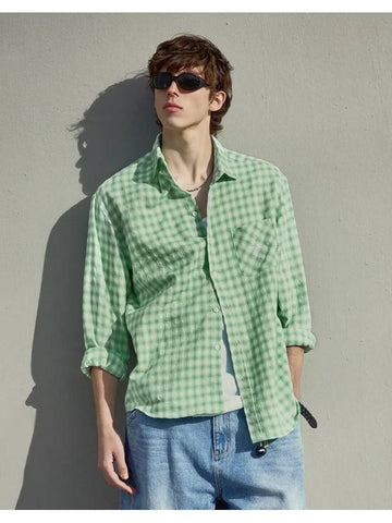 Slam logo embroidered pocket check shirt green FLS208 - FLUKE - BALAAN 1