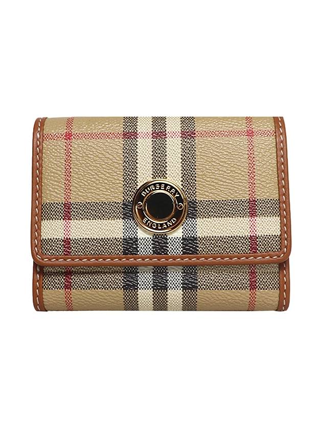 Women's Checked Leather Small Half Wallet Archive Beige - BURBERRY - BALAAN 2