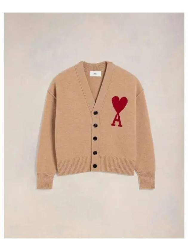 De Coeur Logo Wool Cardigan Camel - AMI - BALAAN 2