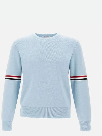 Cotton Milano Stitch Stripe Armband Crewneck Knit Top Light Blue - THOM BROWNE - BALAAN 2