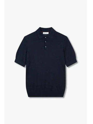 Men s Silk Cotton Easy Polo Knit Navy - BRUNELLO CUCINELLI - BALAAN 1