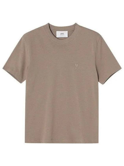 Tone On Tone Heart Logo Organic Cotton Short Sleeve T-Shirt Brown - AMI - BALAAN 2