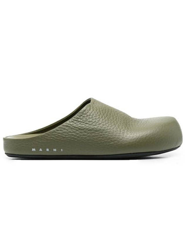 Logo Grain Leather Mule Green - MARNI - BALAAN 1