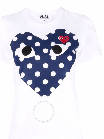 Women's Small Red Navy Dot Heart Wappen Short Sleeve T-Shirt P1 T233 1 White - COMME DES GARCONS PLAY - BALAAN 2