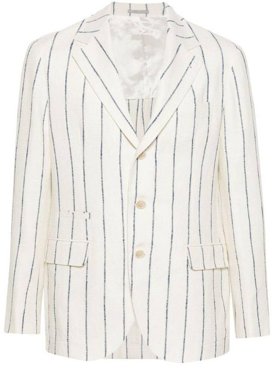 Wool Linen Blenad Jacket Light Beige - BRUNELLO CUCINELLI - BALAAN 1