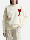 Intarsia Big Heart Logo Wool Knit Top Ivory - AMI - BALAAN 2