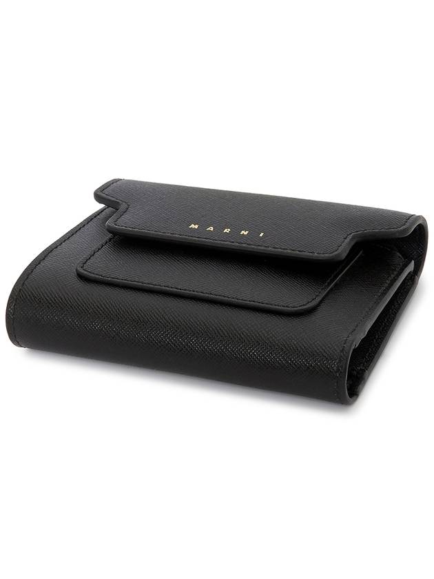 Saffiano Tri-Fold Zipper Half Wallet Black - MARNI - BALAAN 4