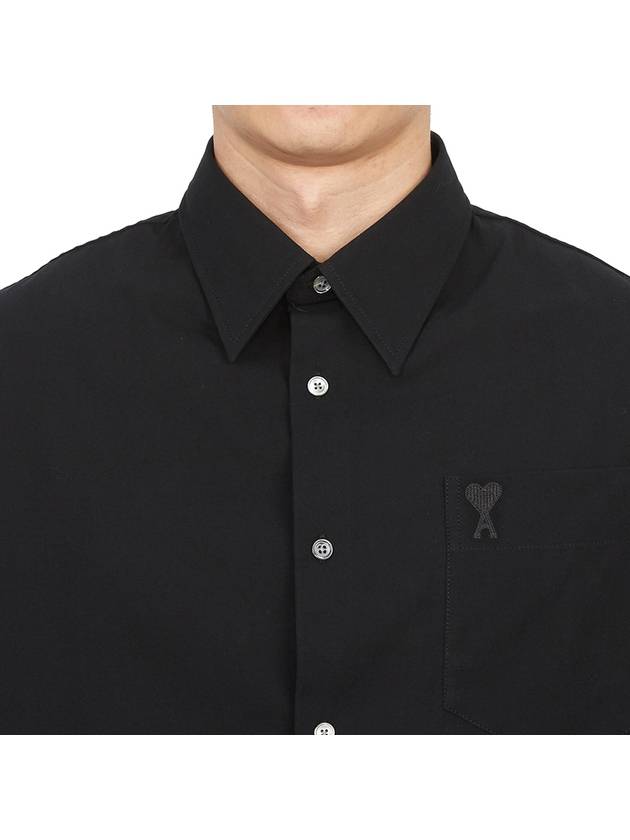 Embroidered Logo Short Sleeve Shirt Black - AMI - BALAAN 6