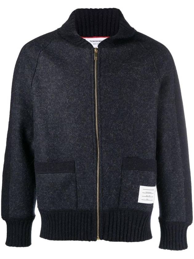 Zip Alpaca Wool Bomber Jacket Blue - THOM BROWNE - BALAAN 1