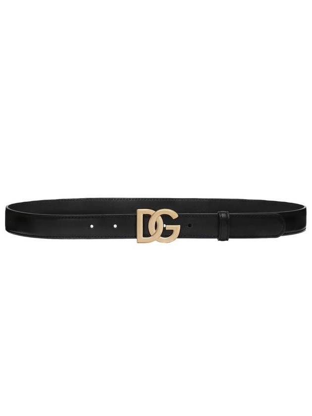 Women's Gold DG Logo Leather Belt Black - DOLCE&GABBANA - BALAAN 16