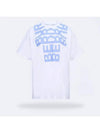 Women's Logo Print Cotton Oversized Short Sleeve T-Shirt White Blue - BURBERRY - BALAAN.