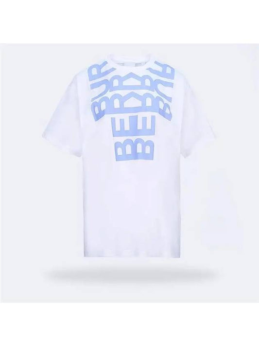 Women's Logo Print Cotton Oversized Short Sleeve T-Shirt White Blue - BURBERRY - BALAAN.