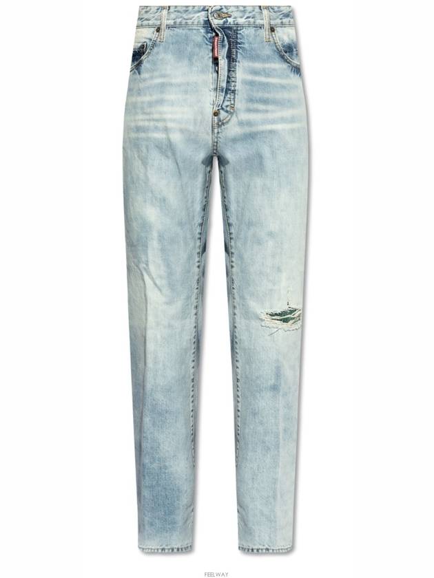 Distressed Straight Jeans Light Blue - DSQUARED2 - BALAAN 5