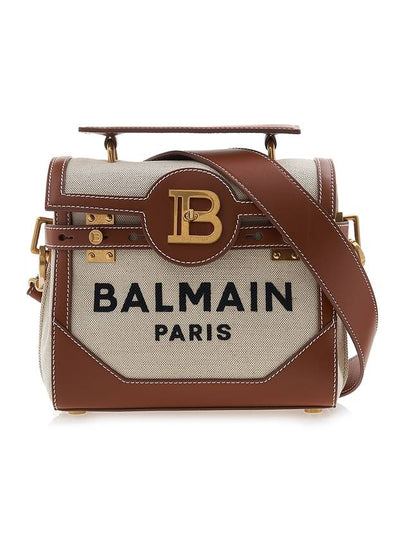 B Buzz 23 Canvas Brown Leather Shoulder Bag Ecru - BALMAIN - BALAAN 2