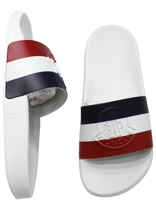 Women's Logo Striped Slippers White - MONCLER - BALAAN.