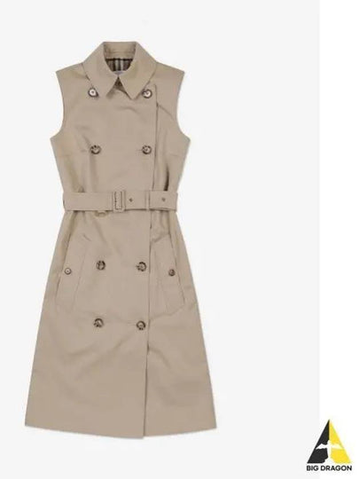 Women's Sleeveless Cotton Gabbadin Trench Midi Dress Honey - BURBERRY - BALAAN 2